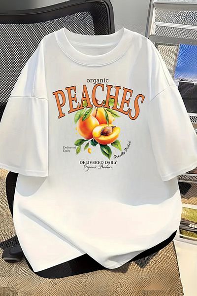 Touz Moda Μπλουζάκι Unisex Oversize με ρετρό στάμπα Peaches