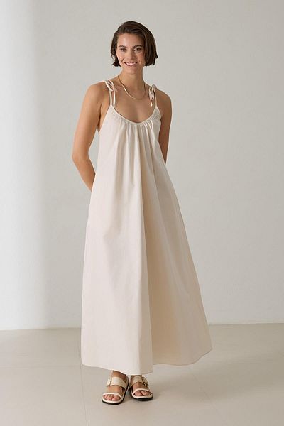 Setre Cream Shoulder Detailed Cotton Comfortable Fit Dress