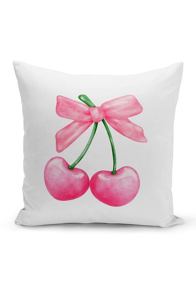 Bertille Home Σετ Κάλυμμα Μαξιλαριού Ριχτάρι Σειρά Digital Printing Cherry 4 – Cherry with Bow