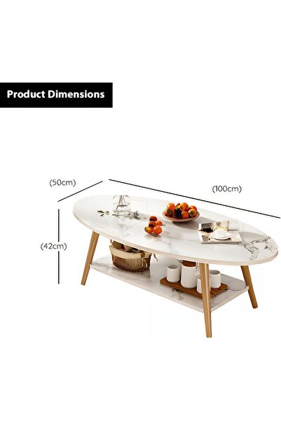 Taimi Oval Coffee Table with Double Layers Function,Stylish and Practical Design – Size 100x50x42cm