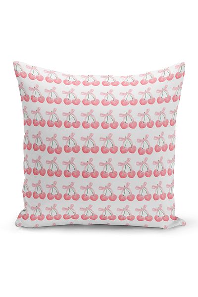 Bertille Home Κάλυμμα μαξιλαριού με ριχτάρι σειράς Cherry Bow διπλής όψης με ψηφιακή εκτύπωση (Cherry with Bow)