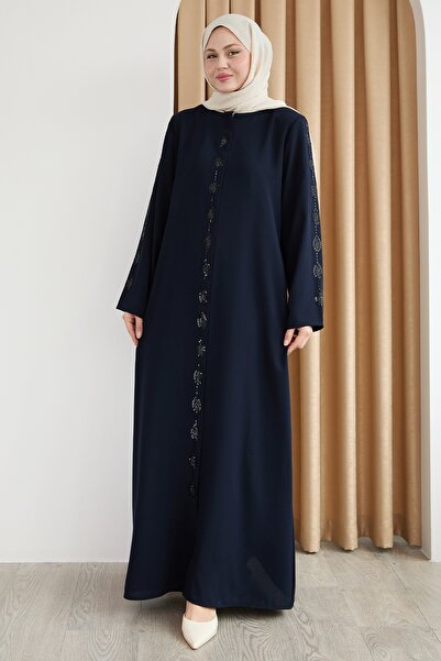 InStyle Damla Stone Patterned Navy Blue Ferace