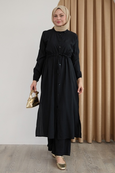 InStyle Long Tunic and Trousers Eyebrow Black Suit