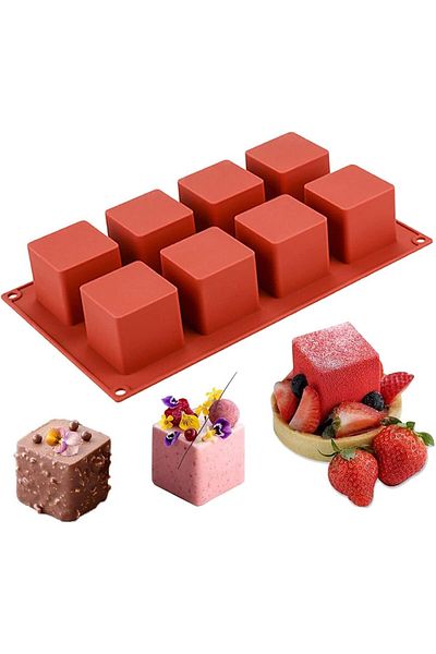 COOYA Silicone Mold, 2×2×2 Inch Baking Cube for Candy, Cakes, Jelly, Brownie, Soap and Wax (8 Cavities)