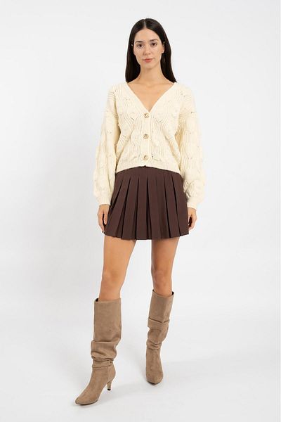 RTD&VLD Women's Vita S142 Cashew Pearl Gold Buttoned Knitwear Cardigan Ecru