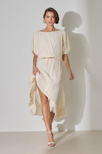 Setre Cream Midi Length Skirt with Elastic Waist Detail