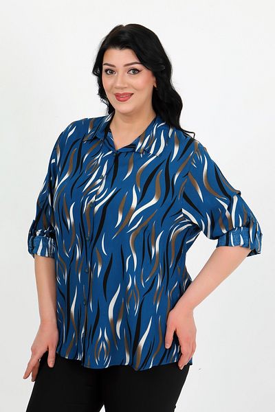 By Alba Collection Γυναικείο Πουκάμισο Βαμβακερό Βισκόζη με Σχέδιο Μπλε Navy