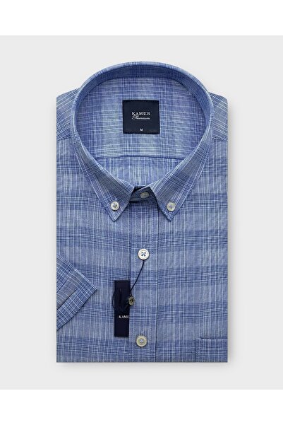 KAMER ERKEK REGULAR FIT KISA KOL PAMUKLU DÜĞMELİ YAKA TEK CEPLİ EKOSE KOYU MA...