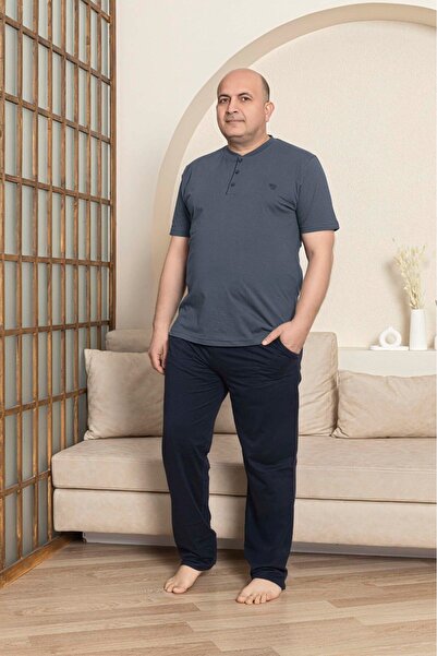 GUAVA+ Men's Smoked Wide Fit 100% Cotton Short Sleeve Pocket Plus Size Pajama Set