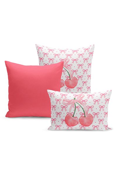 Bertille Home Σετ κάλυμμα μαξιλαριού ριχτάρι σειράς Cherry διπλής όψης ψηφιακής εκτύπωσης 3 τεμαχίων