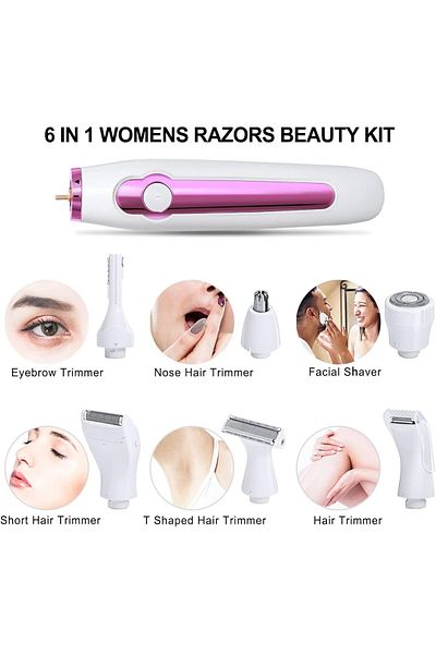 COOYA 6 In 1 Electric Epilator Hair Shaver for Women, USB Rechargeable Cordless, Painless for Bikini Area