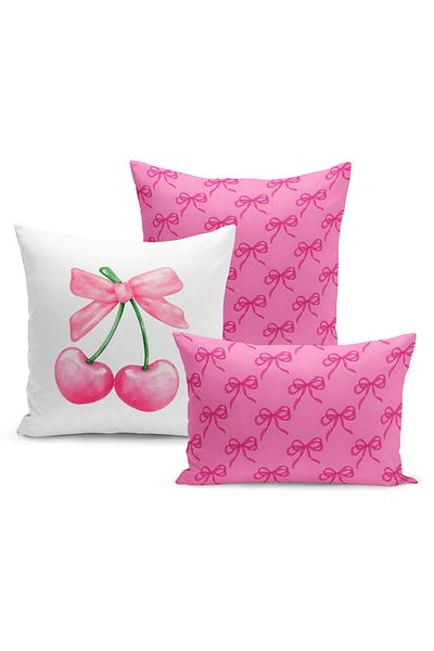 Bertille Home Σετ κάλυμμα μαξιλαριού ριχτάρι σειράς Cherry διπλής όψης ψηφιακής εκτύπωσης 3 τεμαχίων
