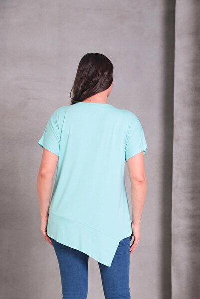 Ebsumu Women's Large Size Asymmetrical Cut Loose Mint Blouse