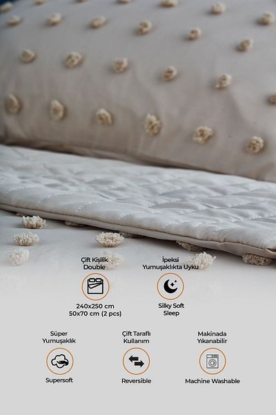 Evlen Home Collection Cotton Bedspread Set - Casualdouble Emmy Boho 3 Piece Tufting with Filling