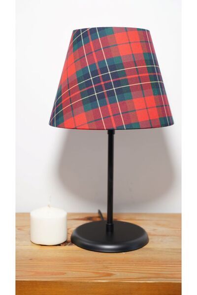 retro home design Siyah Ayak Kırmızı Çizgili Konik Şapkalı Masa Lambası 1 Ade...