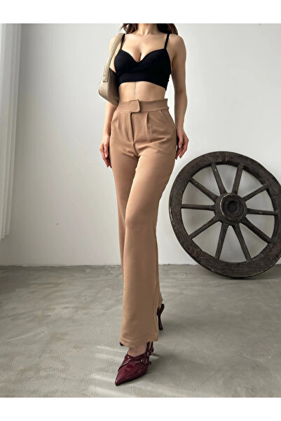 mymoda Bel Plise Yüksek Bel Pensli Pantolon