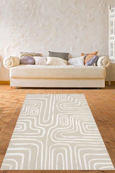 on the clouds Dalgalı Temalı Modern Bej Yıkanabilir Kaymaz Taban Leke Tutmaz ...