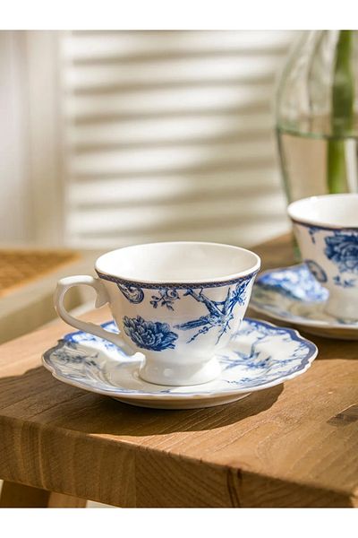 LC Waikiki Lcw Home Blue Printed 2-Person Porcelain Coffee Cup Set 90 ml