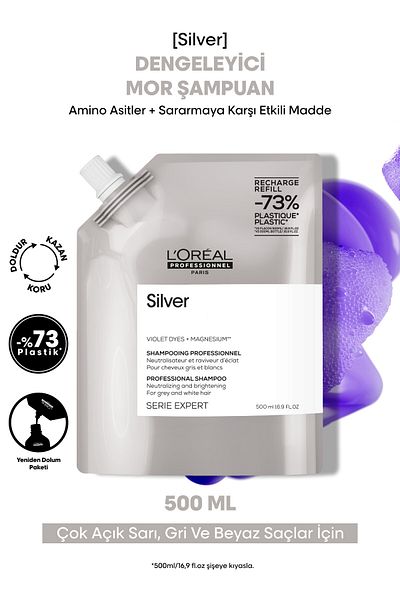 L'oreal Professionnel Purple Refill Shampoo - Serie Expert Silver Color Equalizer for Very Light Blonde, Gray and White Hair
