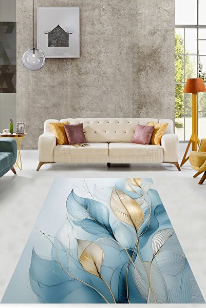 on the clouds Gold Detaylı Yaprak Desen Yıkanabilir Kaymaz Taban Leke Tutmaz ...