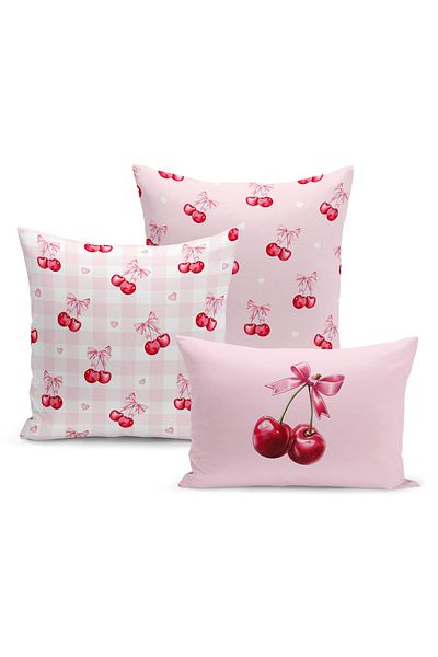 Bertille Home Σετ κάλυμμα μαξιλαριού ριχτάρι σειράς Cherry διπλής όψης ψηφιακής εκτύπωσης 3 τεμαχίων