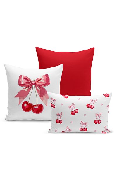 Bertille Home Set de huse de pernă din seria Cherry cu imprimare digitală pe două fețe, cu 3 compartimente