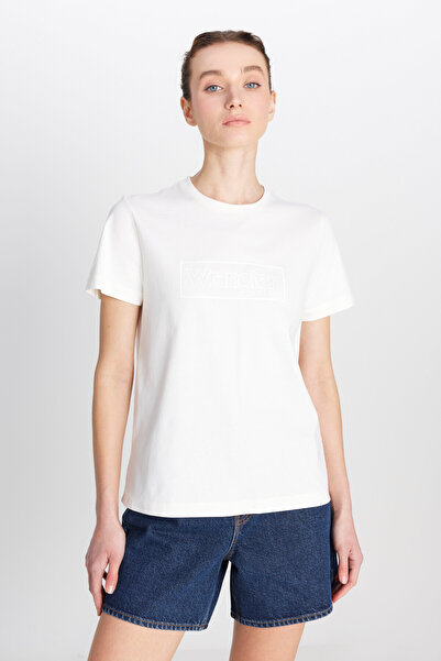 WRANGLER Regular Fit Normal Kesim Bisiklet Yaka %100 Pamuk Kırık Beyaz Tişört