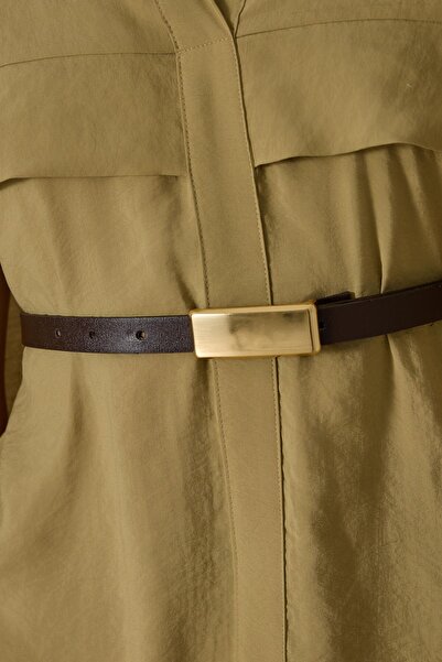 Setre Mustard Cape and Belt Detailed Shirt Collar Dress