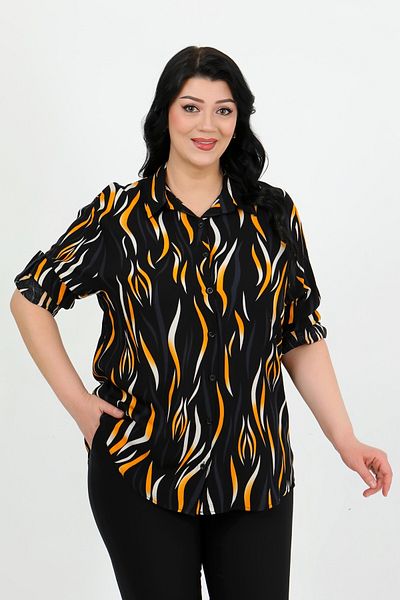 By Alba Collection Cămașă de damă din bumbac, viscoză, cu model cărămizi, mărimi mari