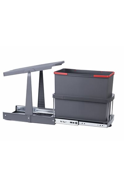 almital mobilya aksesuarları furniture accessories Антрацитен кош за боклук с телескопични релси за шкаф 24 литра, минимална ширина на капака 40 см.