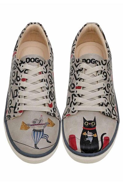 Dogo Women's Vegan Leather Multicolor Sneakers - Cat and Mouse Design