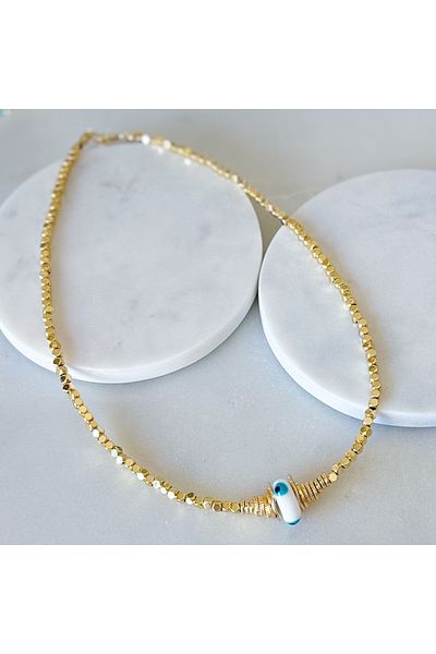 CHARMLUCKY Evil Eye Beaded Cube Cube Necklace