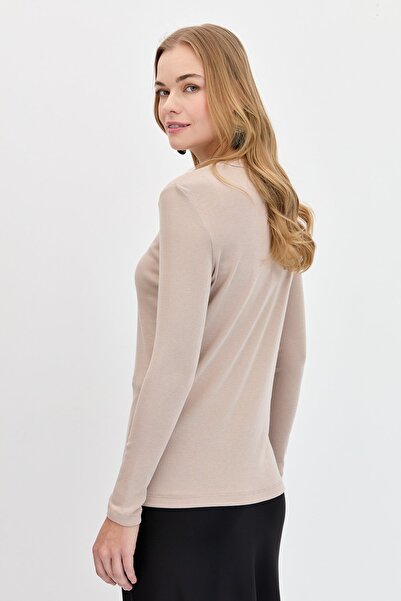 Desen Triko Γυναικεία βαμβακερή μπλούζα με βελόνα με κολάρο βιζόν