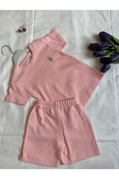 MODA Baby Unisex Pineapple Embroidered Summer Ribbed Double Set
