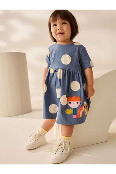 Next Baby Κοντομάνικο φόρεμα με μοτίβο μπλε χαρακτήρα από 100% βαμβάκι