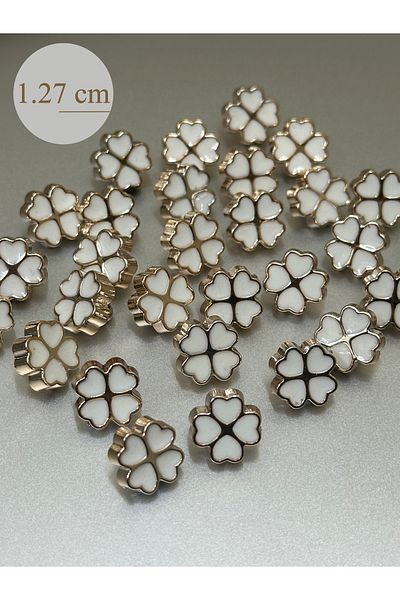 aensia All Around Gold Inside White Enamel Four Leaf Clover 1.27 cm Metalized Shirt Blouse Button - Pack of 12