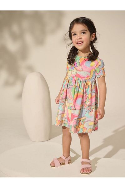 Next Baby 100% Cotton Rainbow Print Short Sleeve Dress