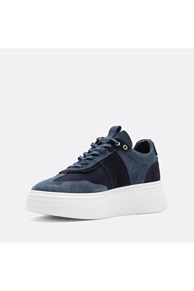Celal Gültekin Erkek Mavi Bağcıklı Kalın Tabanlı Süet Deri Sneaker
