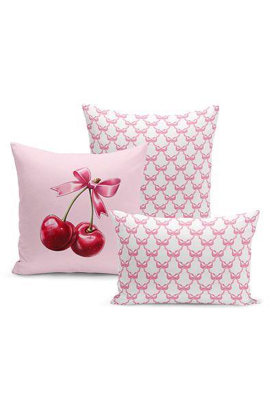 Bertille Home Σετ κάλυμμα μαξιλαριού ριχτάρι σειράς Cherry διπλής όψης ψηφιακής εκτύπωσης 3 τεμαχίων