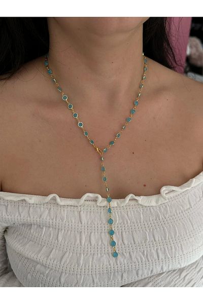 Reorah Collection Deep Sea Y Necklace-Blue Y Pendant with Zircon Stone
