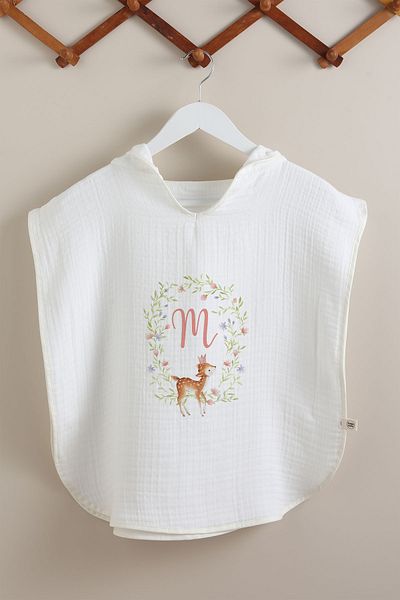 Tuğba Kuğu 4 Layer Muslin Poncho - Letter Series - Little Deer - Letter m