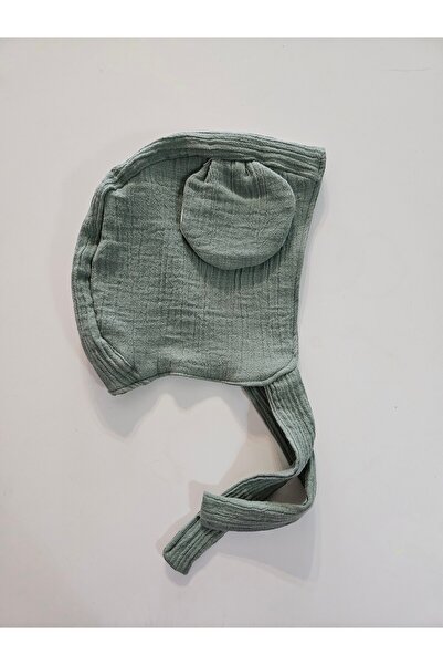 Atölye Hamarat Çift katlı Muslin Kumaş Bonet Ayıcık Kulaklı şapka %100 Organi...