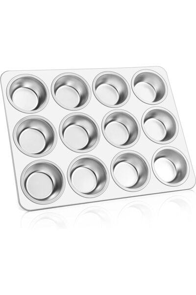 Efar صينية مافن من إي-فار، 12 كوب، صينية كب كيك من الفولاذ المقاوم للصدأ