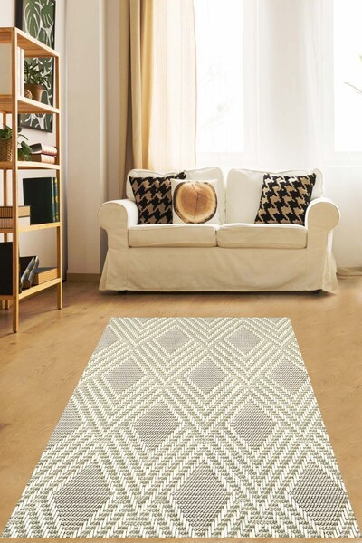 on the clouds İskandinav Geometrik Desenli Bej Yıkanabilir Kaymaz Taban Leke ...