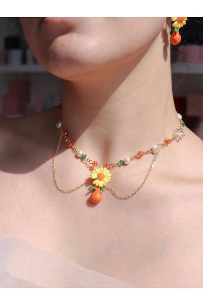 Reorah Collection Orange Blossom Design Choker Necklace