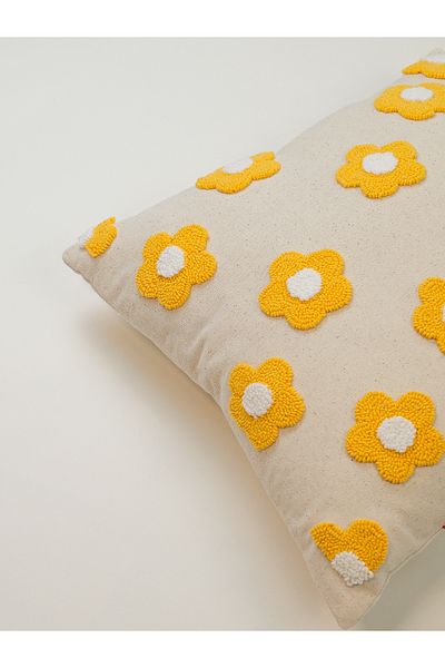 Galia Tasarım Κάλυμμα μαξιλαριού με μοτίβο Daisy - Washed Linen Yellow