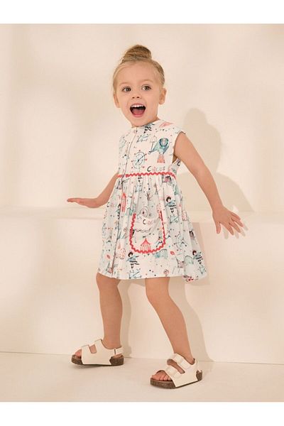 Next Baby 100% Cotton Cream Sea Pattern Short Sleeve Dress