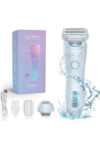 COOYA Electric Epilator Shaver, Cordless Portable for Arm Face Legs Underarm with Detachable Head, Blue