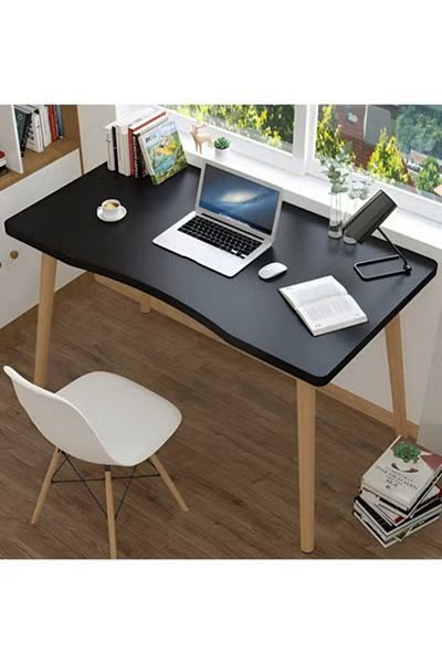 Taimi Computer Desk, Study Writing Table, Gaming Desk Curved Edge Table Design 100x60x73cm - Black
