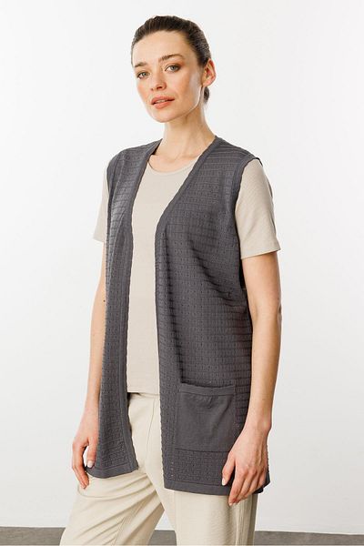 Desen Triko Women's Sister Vest Long Knitwear Anthracite
